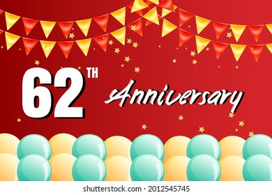 62 year anniversary celebration, vector design for celebrations, invitation cards and greeting cards