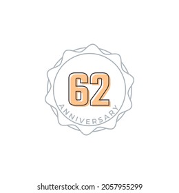 62-jährige Jubiläumsfeier Vektor Badge. Gruß zum Jubiläum feiert Vorlagendesign-Illustration
