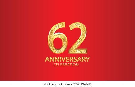 62-jährige Jubiläumsfeier Vector Design mit rotem Hintergrund und Glitter. Feierlichkeiten zum 62. Jahrestag. Gold Luxury Banner des 62. Jubiläums. Vektorgrafik