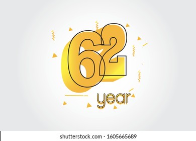 62 year anniversary celebration Yellow Colors Comical Design logotype. anniversary logo isolated on White background, vector Horizontal number design for celebration - vector