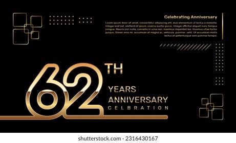 62 year anniversary template design with gold color and double line numbers, vector template