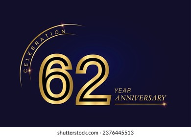 62 year anniversary vector banner template.Dark Blue Golden Royal anniversary Graphics Background.Growing Elegant Shine Spark. Luxury Premium Corporate Abstract Design Template.modern Shape Post.