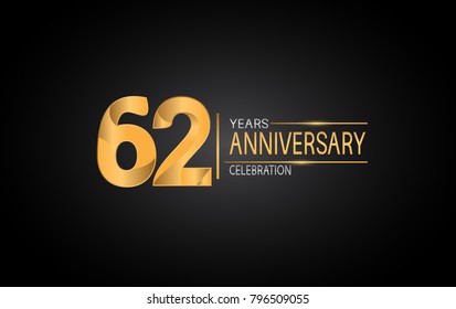 62 years anniversary celebration design with silver and gold color composition isolated on black background 