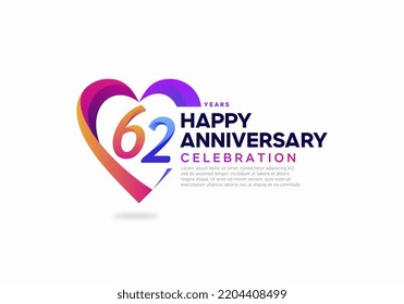 62 years anniversary celebration icon logo colorful with love shape