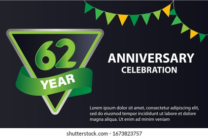 62 years anniversary celebration logo vector template design