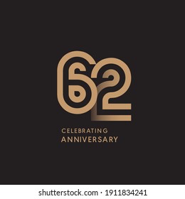 62 years anniversary celebration logotype with modern number gold color for celebration