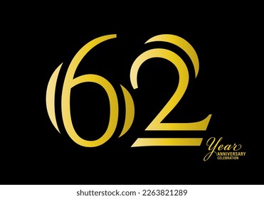 62 years anniversary celebration logotype gold color vector, 62th birthday logo,62 number, anniversary year banner, anniversary design elements for invitation card and poster. number design vector