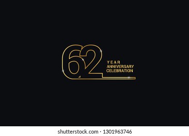 62 years anniversary celebration logotypes. anniversary logo with golden and Spark light white color isolated on black background, vector design for celebration, invitation, greeting-Vector