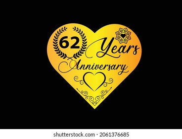 62 years anniversary celebration with love logo and icon design