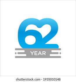 62 years anniversary celebration template for flyer, banner, poster, greeting cards, or print. Vector Eps10