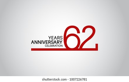 62 years anniversary design with simple line red color isolated on white background for celebration