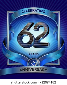 62 years anniversary design template for invitation, advertising, banner, vector design