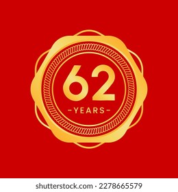 62 years anniversary, gold hexagon anniversary template with circular rope