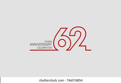 62 years anniversary linked logotype with red color isolated on white background for company celebration event