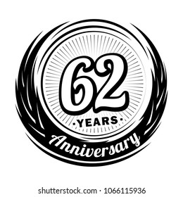 62 years anniversary. Anniversary logo design. 62 years logo.