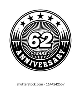 62 years anniversary. Anniversary logo design. Vector and illustration.
