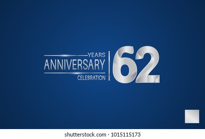 62 years anniversary logo with elegance silver color isolated on blue background for celebration event