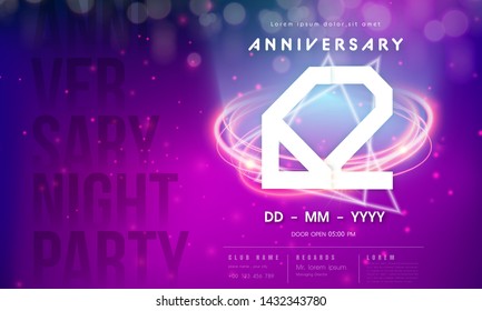 62 years anniversary logo template on purple Abstract futuristic space background. 62th modern technology design celebrating numbers with Hi-tech network digital technology concept design elements.