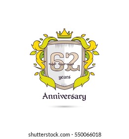 62 Years Anniversary Logo Using Heraldic Theme, Colorful and Isolated on white background