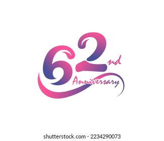 62 years anniversary logotype. 62nd Anniversary template design for Creative poster, flyer, leaflet, invitation card