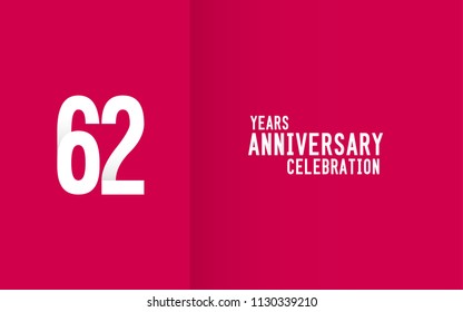 62 Years Anniversary logotype with white flat colored font  for company celebration event, birthday