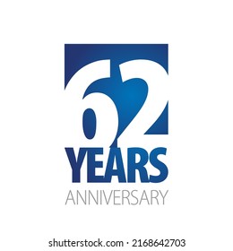 62 Years Anniversary negative space numbers blue white logo icon banner