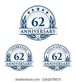 62 years anniversary set. 62nd celebration logo collection. Vector and illustration. 