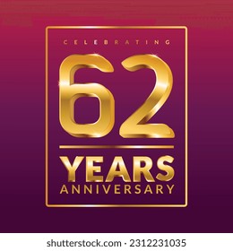 Plantilla de banner vectorial de 62 años.cartel de celebración de cumpleaños con números de oro