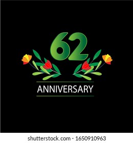 62 años de aniversario. Tarjeta de saludo decorativa floral para celebración