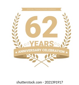 62 years anniversary vector icon, logo. Graphic design element with number and text composition for 62th anniversary.