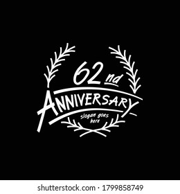 plantilla de diseño de 62 años. Vector e ilustración. Logo de los 62 años.