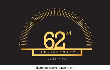 62 years golden anniversary logo celebration with firework elegant design for anniversary celebration.
