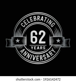 plantilla de diseño de logotipo de 62 años. Vector e ilustración del 62º aniversario.