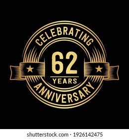 62 years logo design template. 62nd anniversary vector and illustration.