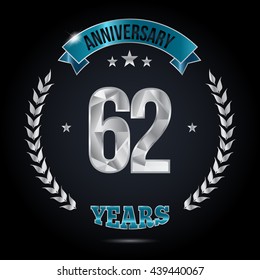 62 Years Silver anniversary logo, low poly design number