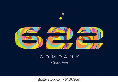 622 number digit numeral logo colored colorful rainbow acrylic modern creative vector icon design template