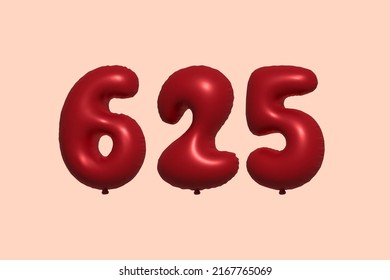 625 3d number balloon made of realistic metallic air balloon 3d rendering. 3D Red helium balloons for sale decoration Party Birthday, Celebrate anniversary, Wedding Holiday. Vector illustration