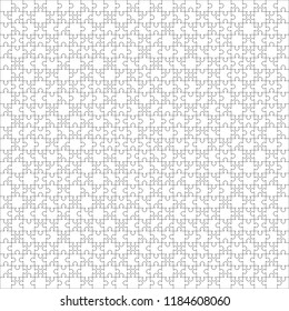 625 white puzzles pieces arranged in a square. Jigsaw Puzzle template ready for print. Cutting guidelines isolated on white