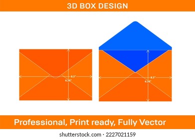6.25x8.5 inch Pointed flap envelope dieline template and 3D envelope resizable