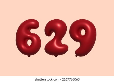 629 globo 3d número hecho de renderización 3d de globo metálico realista. Globos 3D de helio rojo para la venta decoración Fiesta Cumpleaños, Celebración de Aniversario, Fiesta de la Boda. Ilustración del vector