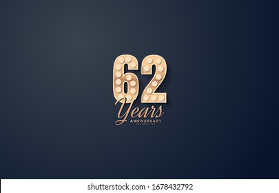 62nd anniversary background with black background illustrations and gold figures.