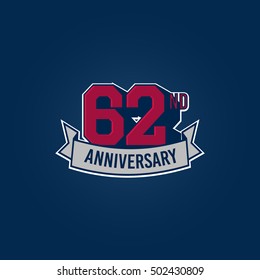62nd Anniversary Celebration Logo using 3d Number, Red Colored Isolated in Blue Background. Retro Style 