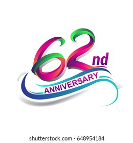 62nd anniversary celebration logotype green and red colored. sixty two years birthday logo on white background.