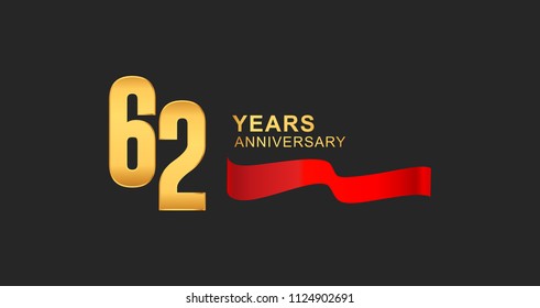 62nd anniversary design logotype golden color with red ribbon elegant design for anniversary celebration