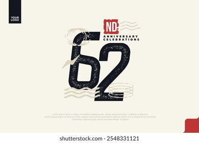 62nd anniversary with grunge texture and abstract geometric shapes