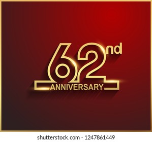 62nd anniversary line style golden color for celebration 