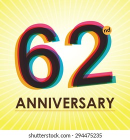 62nd Anniversary poster / template design in retro style - Vector Background