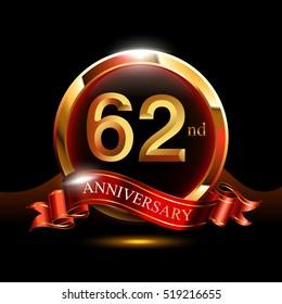 62nd golden anniversary logo. with ring and red ribbon