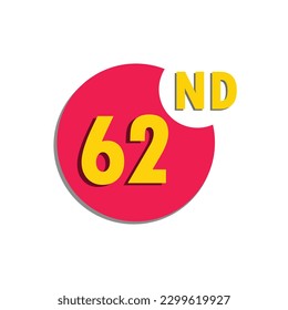 62nd  sixty second Ordinal number in the circle, counting anniversary typography letter icon vector symbol logo illustration line editable stroke flat design style isolated on white