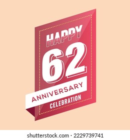 62nd years anniversary logo template on brown background. celebrating whitenumbers with whiteribbon vector and confetti isolated design elements
